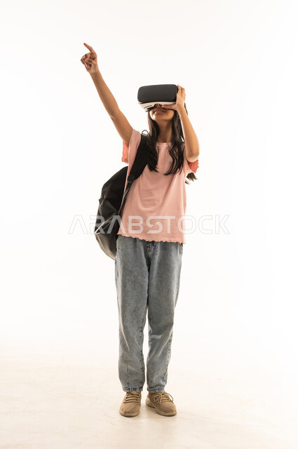 Saudi Girl with VR Headset on White Background