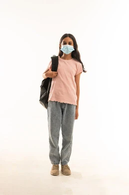 Arab Schoolgirl with Face Mask and Backpack