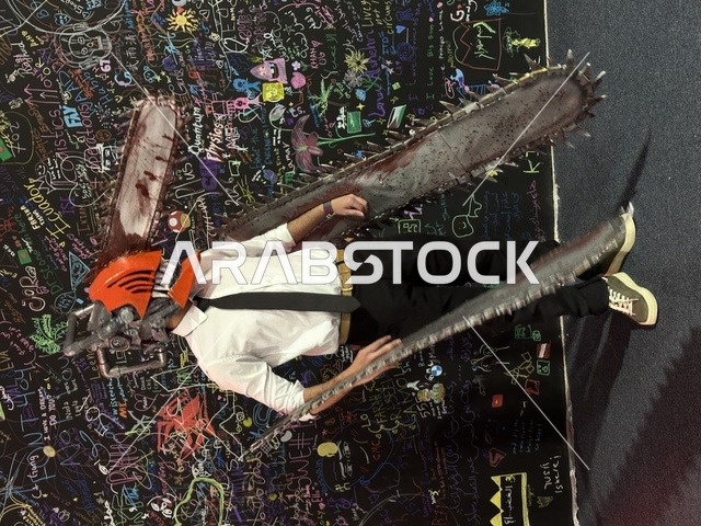 رجل يرتدي زي لعبة تنكري في فعالية جيمينق بلس (+) في جامعة الملك فهد للبترول والمعادن بالظهران، المنطقة الشرقية، المملكة العربية السعودية، يوم 28 من يناير 2026، تجربة ترفيهية رقمية مخصصة لعشّاق الألعاب الإلكترونية، مسابقات وتحديات ألعاب، أجهزة وتقنيات حديثة، مشاركة شبابية واسعة، أجواء حماسية تجمع بين الترفيه والتقنية.