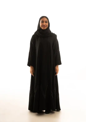 Saudi Woman in Black Abaya on White Background