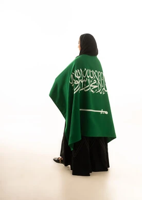 Saudi Woman with National Flag on White Background