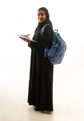 Saudi Female Student with Backpack on White Background