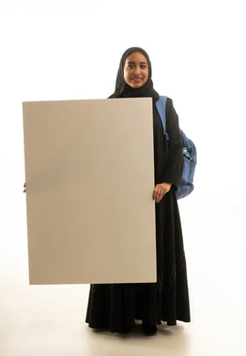 Saudi Student Holding Blank White Board Background