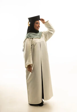 Saudi Female Graduate in White Gown on White Background