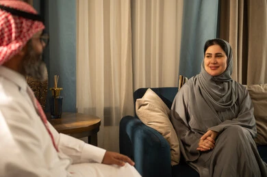 Saudi Woman and Man in Traditional Dress at Home