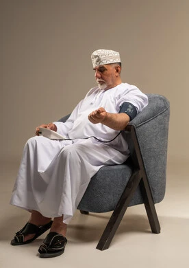 Elderly Omani Man Measuring Blood Pressure