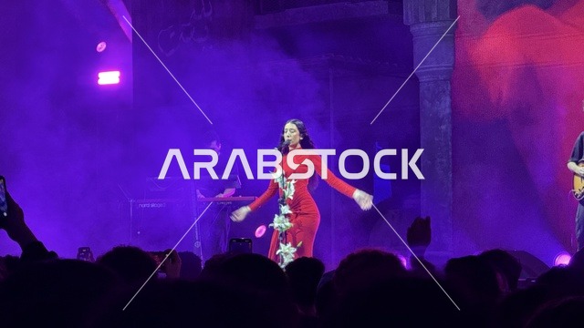 شخصية مضيئة في عرض موسيقي غنائي بفعالية بلد بيست في مدينة جدة التاريخية، المملكة العربية السعودية، مهرجان موسيقي وفني من تنظيم مدل بيست يوم 30 من يناير 2026،  تجربة فنية معاصرة، أجواء احتفالية نابضة بالطاقة، تفاعل جماهيري واسع، الموسيقى والفن في قلب جدة وعلى مقربة من ساحل البحر الأحمر.