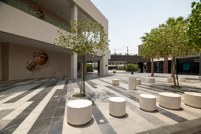 Riyadh Front Project, outdoor seating areas at the Roshan front during the day, a recreational and tourist area in the Kingdom of Saudi Arabia, entertaining family activities and events, entertainment and shopping centers in the city of Riyadh.