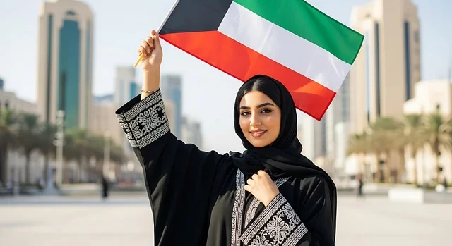 يوم الاتحاد 2 ديسمبر، مفهوم حب الوطن والانتماء إليه، الاحتفال بالأعياد والمناسبات الوطنية، إمرأة عربية خليجية اماراتية ترتدي الحجاب والعباءة تمسك بيدها علم الامارات العربية المتحدة، ذكرى يوم العلم 3 نوفمبر, إحياء ذكرى اليوم الوطني الاماراتي 1971