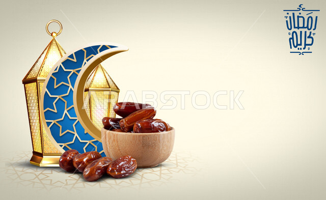 Ramadan design template, traditional Arabic metal lantern, the beginning of Ramadan crescent, Ramadan decorations and decorations, celebration and joy of the coming of the holy month, wonderful Ramadan atmosphere