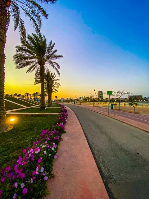 Architectural engineering artworks amidst the marine nature, the Khobar Corniche in the city of Dammam, famous coastal tourist attractions in the Kingdom of Saudi Arabia, areas for recreational marine trips and tours, attracting and drawing tourists from all over the world.