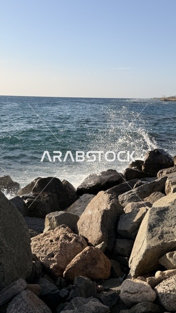 The coastal cities in the Kingdom of Saudi Arabia, the calm waves of the sea in the city of Duba, famous tourist places and landmarks, the clear blue waters, enjoying the natural scenery, the backdrop of nature.
