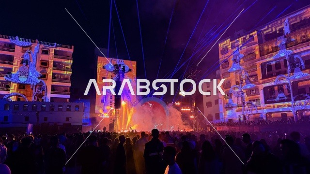 الالعاب النارية في فعالية بلد بيست في مدينة جدة التاريخية، المملكة العربية السعودية،عرض موسيقي غنائي وتجربة فنية معاصرة، مهرجان موسيقي وفني من تنظيم مدل بيست يوم 30 من يناير 2026،  الموسيقى والفن في قلب جدة وعلى مقربة من ساحل البحر الأحمر.