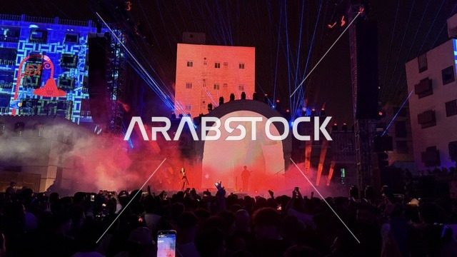 الالعاب النارية في فعالية بلد بيست في مدينة جدة التاريخية، المملكة العربية السعودية،عرض موسيقي غنائي وتجربة فنية معاصرة، مهرجان موسيقي وفني من تنظيم مدل بيست يوم 30 من يناير 2026،  الموسيقى والفن في قلب جدة وعلى مقربة من ساحل البحر الأحمر.