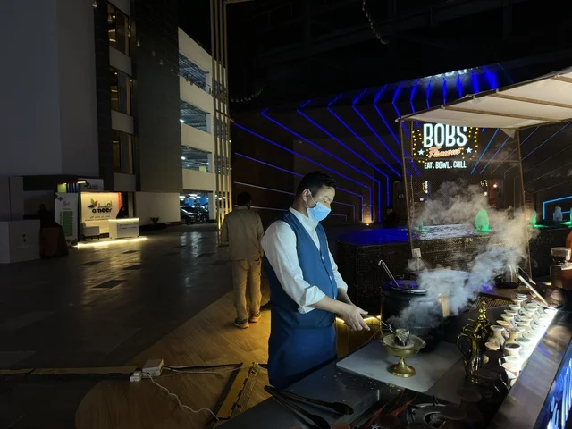 A waiter for the brand Maya at the event "You and I, O Ramadan" in the city of Jeddah, Saudi Arabia, on February 1, 2026, a social and cultural Ramadan experience, interactive activities and Ramadan shows, family sessions and spiritual atmospheres, entertainment events inspired by the spirit of the holy month, warm atmospheres that enhance the values of sharing and celebrating Ramadan.