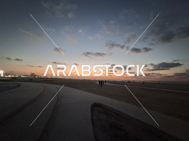 Wide Angle Beach Promenade Sunset with Skyline View