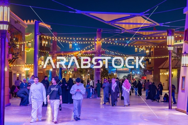 Crowds at Qiddiya Six Flags Theme Park Riyadh at Night