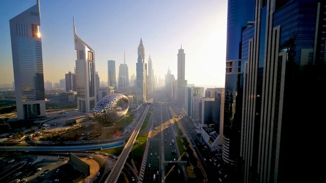 Sheikh Zayed Road Dubai Skyline and Museum of the Future