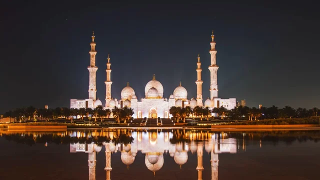 Sheikh Zayed Grand Mosque Abu Dhabi Night Reflection