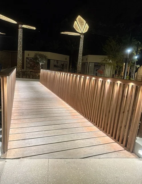 Wooden Pedestrian Bridge at Hatta Dam Dubai at Night