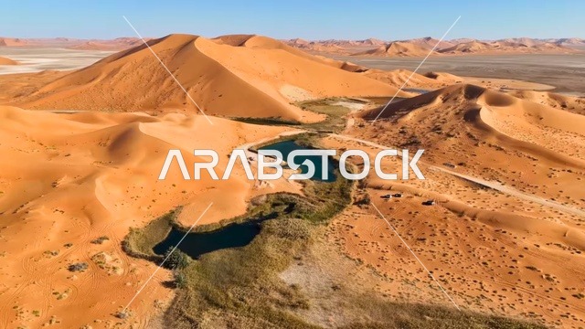 Empty Quarter Desert Water Oasis Aerial Panoramic View