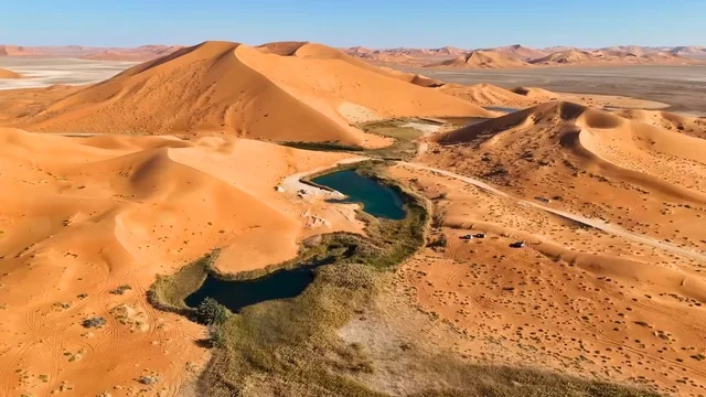 Empty Quarter Desert Water Oasis Aerial Panoramic View
