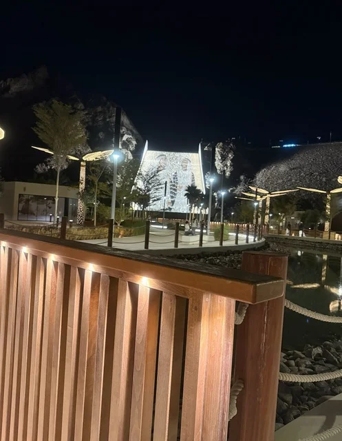Wooden Bridge at Hatta Dam Dubai Night Illumination