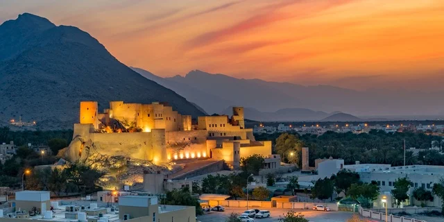 معلم عسكري تاريخي اثري محاط ببساتين النخيل الخضراء، موقع استراتيجي مهم, قلعة نخل المبنية من الطين في ولاية نخل في سلطنة عمان ,التصميم والفن الهندسي المعماري على الطراز القديم، معلم ومزار سياحي تراثي مشهور في محافظة جنوب الباطنة، حصن وبناء على الصخر.