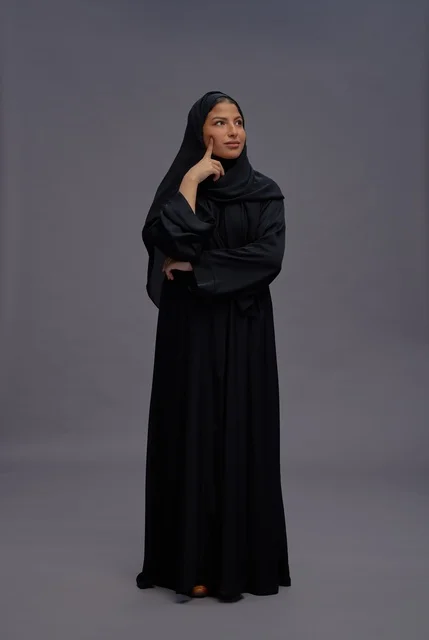 Saudi Woman in Traditional Black Abaya Studio Portrait