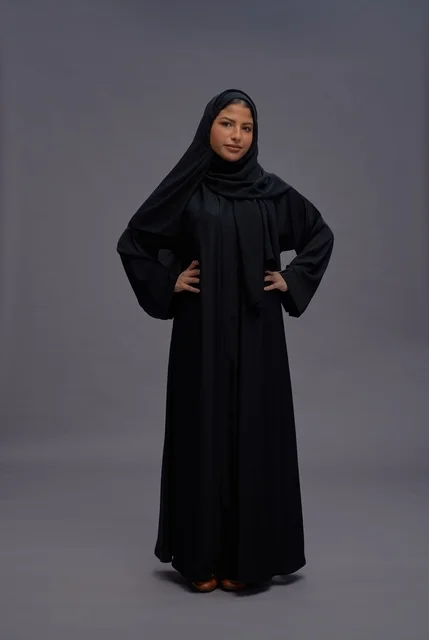 Saudi Woman in Traditional Black Abaya Studio Portrait