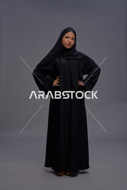 Saudi Woman in Traditional Black Abaya Studio Portrait
