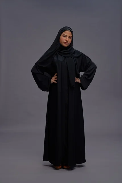 Saudi Woman in Traditional Black Abaya Studio Portrait
