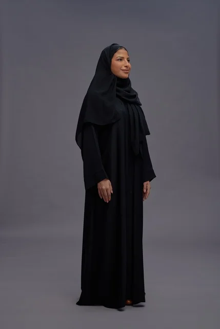 Saudi Woman in Traditional Black Abaya Studio Shot