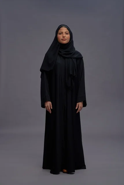 Saudi Woman in Traditional Black Abaya Studio Portrait