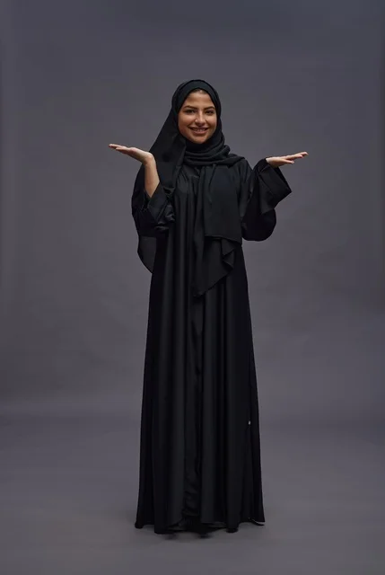 Saudi Woman in Traditional Black Abaya Studio Portrait