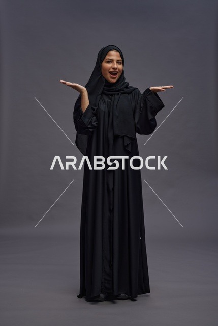Saudi Woman in Black Abaya Posing in Studio