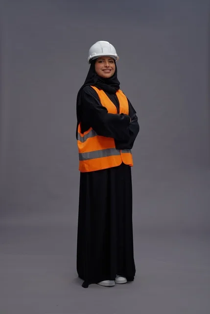 Saudi Female Engineer in Safety Vest and Hard Hat