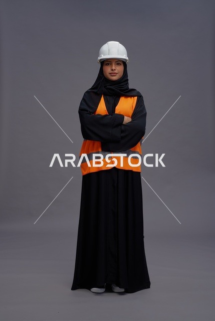 Saudi Female Engineer in Safety Vest and Hard Hat