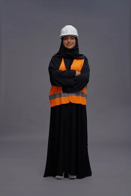Saudi Female Engineer in Safety Gear and Hijab