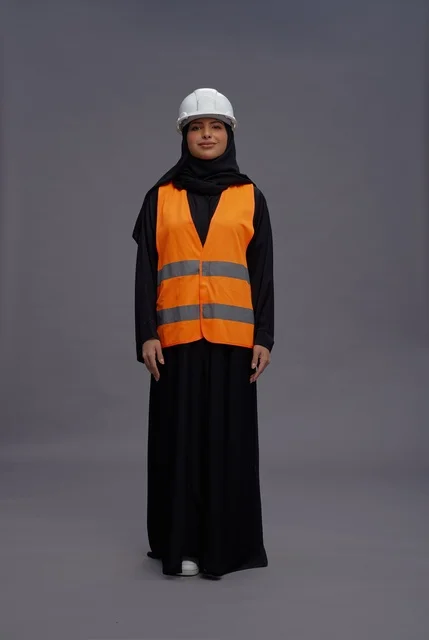 Arab Female Engineer in Safety Vest and Hard Hat