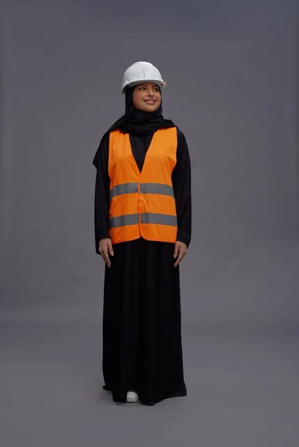Saudi Female Engineer in Safety Gear Studio Portrait