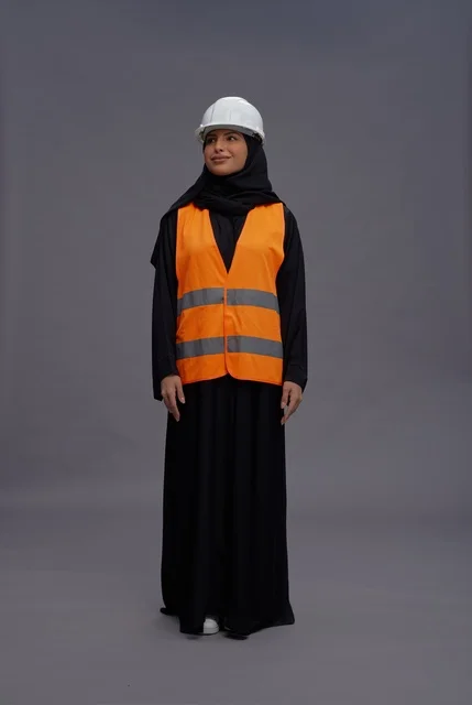 Saudi Female Engineer in Safety Vest and Hard Hat