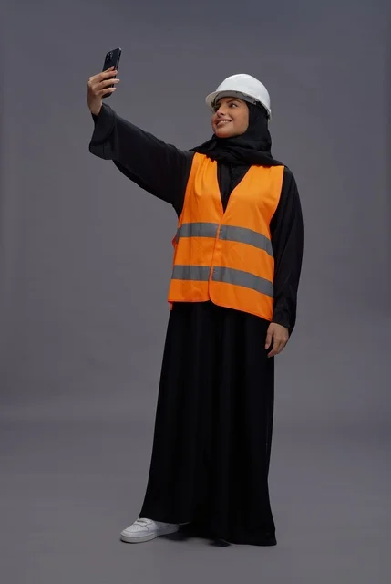 Saudi Female Engineer Taking Selfie in Safety Gear