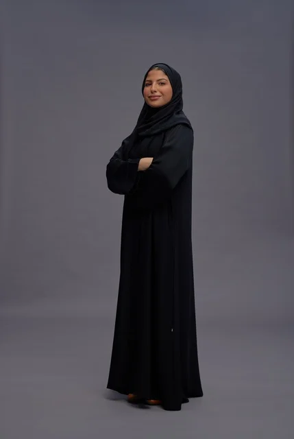 Confident Saudi Woman in Black Abaya Studio Portrait