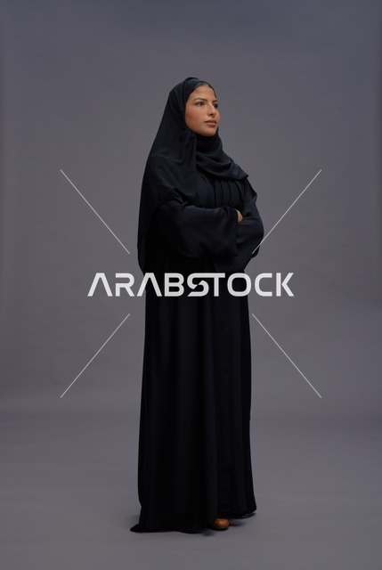 Professional Saudi Woman in Black Abaya Studio Portrait