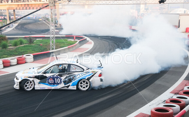 Car race in Derab Square in Riyadh, Saudi Arabia, Auto Racing Circuit, Car Sports, Championships and Driving Skills (Drift)