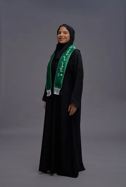 Saudi Woman in Abaya and National Scarf Studio Portrait