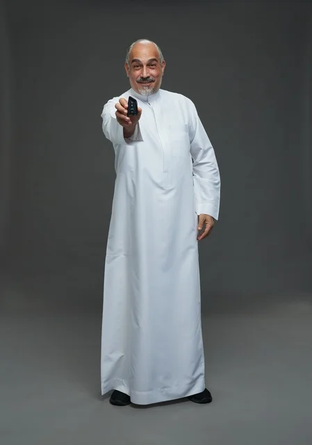 Elderly Saudi Man Holding Car Key Fob