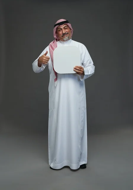 Elderly Saudi Man Holding Blank White Board
