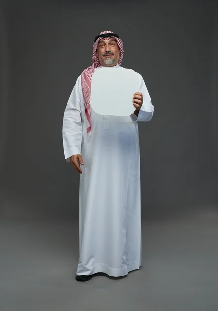 Elderly Saudi Man Holding Blank White Sign Board